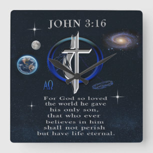 John 3:16 Christian  Square Wall Clock