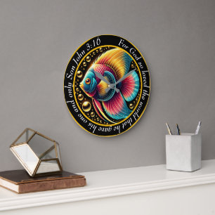 John 3:16 Christian Underwater Glow Betta Large Clock