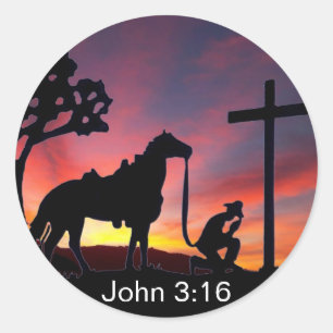 John 3:16 Cowboy at the Cross Christian Sticker