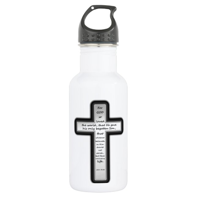 John 3:16 Cross Only Stainless Steel Water Bottle (Front)