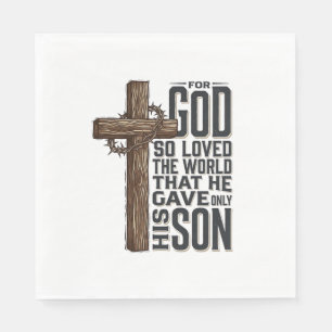 John 3_16 Cross Vintage Engraving Christian Design Napkins