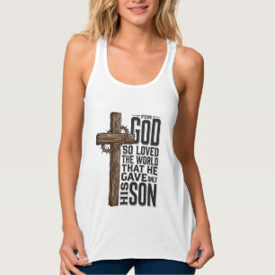 John 3_16 Cross Vintage Engraving Christian Design Tank Top