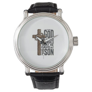 John 3_16 Cross Vintage Engraving Christian Design Watch