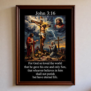 John 3:16 Crucifixion Calvary Hill Lightning Bolt Poster