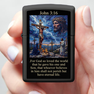 John 3:16 Crucifixion Lightning Storm Mourning Zippo Lighter