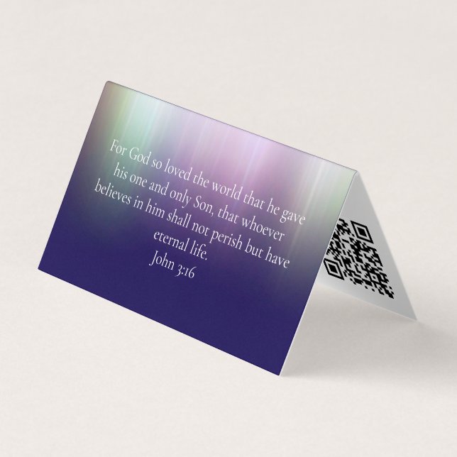 John 3:16 Custom Modern QR Code Christian Church Business Card (Front)