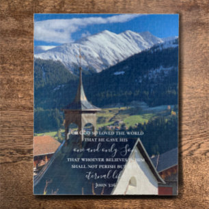John 3:16 Custom Text Swiss Alps Original Photo Jigsaw Puzzle