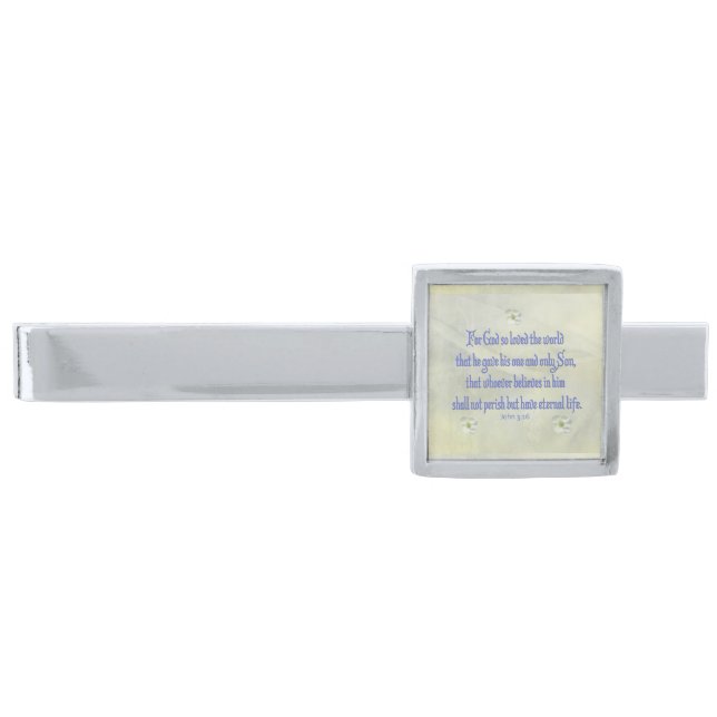 John 3:16 Dogwood Silver Finish Tie Clip (Front)