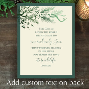 John 3:16 Elegant Modern Greenery Custom Christmas Holiday Card