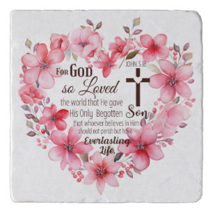 John 3:16 Floral Heart Bible Verse Trivet