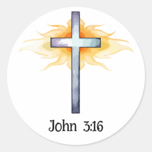 John 3:16 For God Loved The World Cross Classic Round Sticker