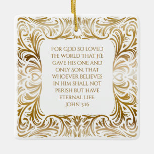 John 3:16 For God So Loved - Elegant Christmas Ceramic Ornament