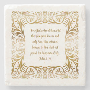 John 3:16 For God So Loved   Elegant Gold Unique  Stone Coaster