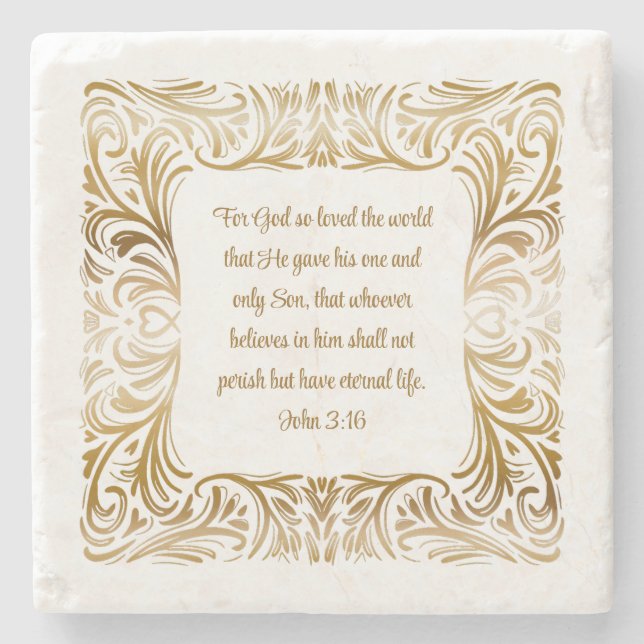 John 3:16 For God So Loved | Elegant Gold Unique  Stone Coaster (Front)