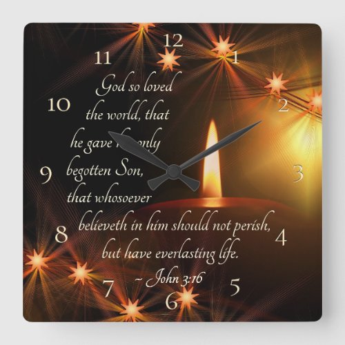 John 316 For God so loved the world Bible Verse Square Wall Clock