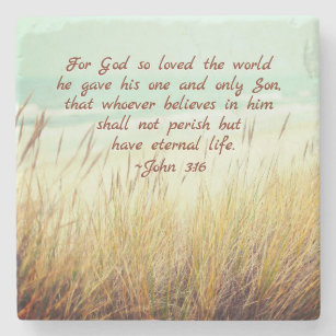 John 3:16 For God so loved the world, Bible Verse Stone Coaster