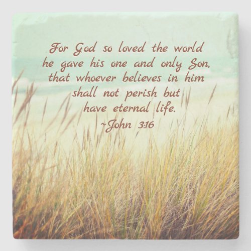 John 316 For God so loved the world Bible Verse Stone Coaster