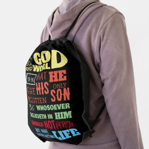 JOHN 3:16 FOR GOD SO LOVED THE WORLD DRAWSTRING BAG