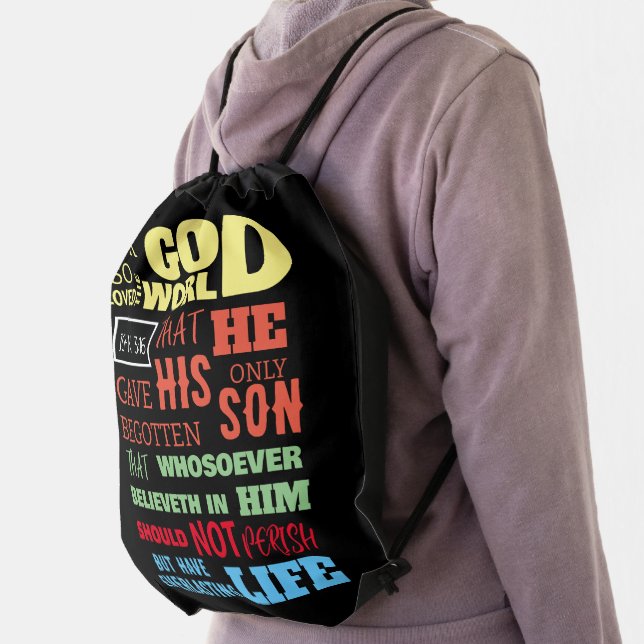 JOHN 3:16 FOR GOD SO LOVED THE WORLD DRAWSTRING BAG (Insitu)