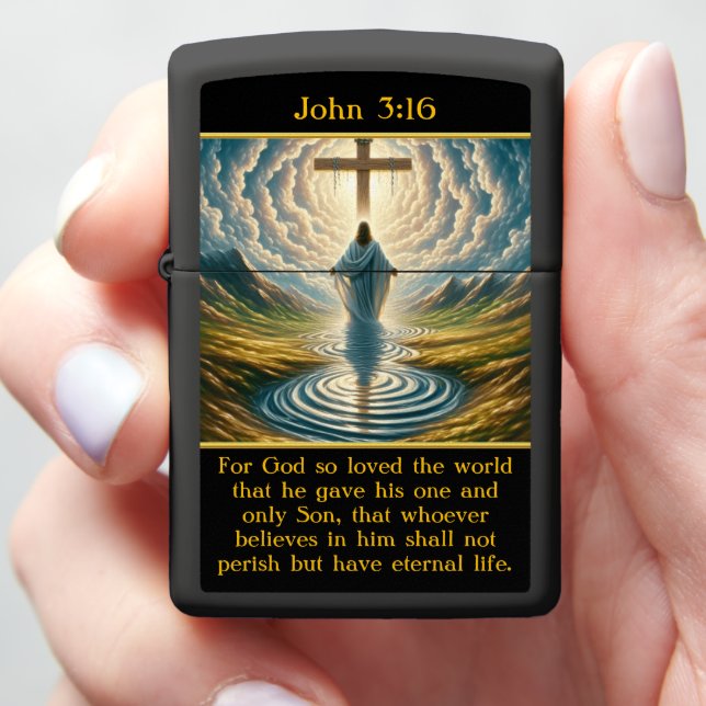 John 3:16 Glorious Cross Sea Vision Zippo Lighter (In Hand)