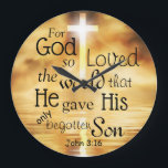 John 3 16 God Loved the World Bible Verse Large Clock<br><div class="desc">John 3 16 God Loved the World Bible Verse Large Clock. An uplifting Christian cross with the bible scripture John 3:16 For God so Loved the World that He gave His only begotten Son... </div>