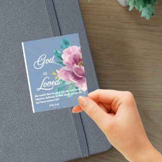 John 3:16 God so Loved Blue Floral Bible Verse Sticker