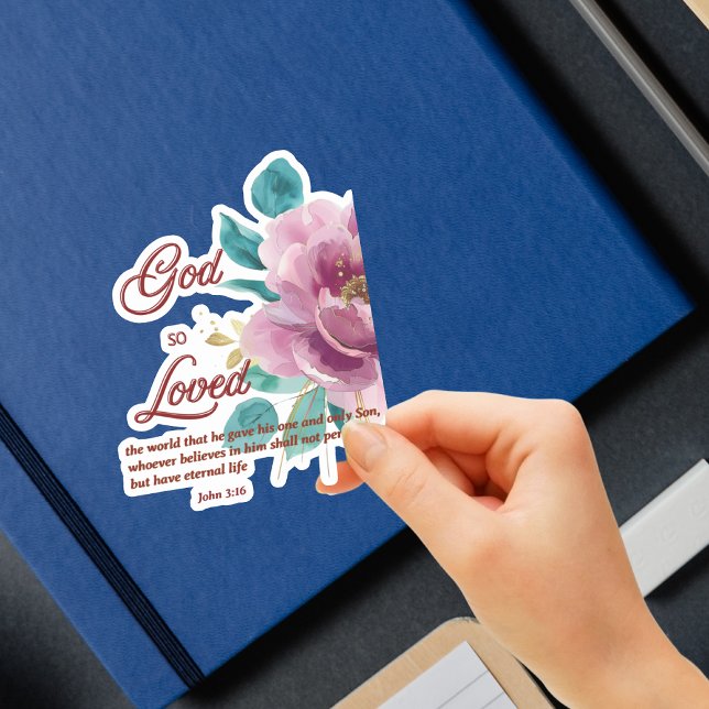 John 3:16 God so Loved Pink Floral Bible Verse Sticker (Creator Uploaded)