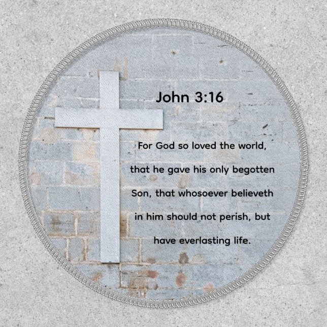 John 3:16 God so loved the world, brick cross Patch (Front)