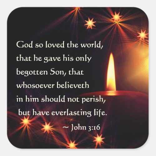 John 316 God so loved the world Christmas Candle Square Sticker