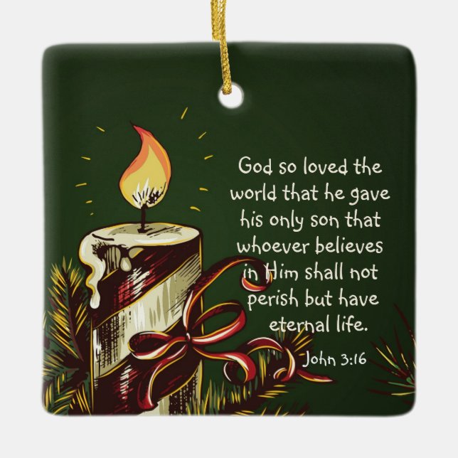 John 3:16 God so Loved the World, Christmas Ceramic Ornament (Front)