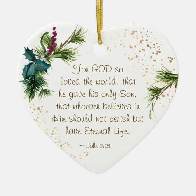 John 3:16 God so Loved the World Christmas Ceramic Ornament (Front)