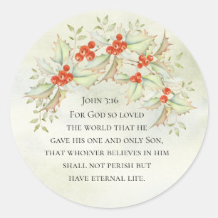 John 3:16 God so Loved the World, Christmas Classic Round Sticker