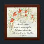 John 3:16 God so Loved the World, Christmas Gift Box<br><div class="desc">Inspirational quote Christmas wooden gift box depicts a beautiful watercolor holly berry design and features Bible Verse John 3:16,  "For God so loved the world,  that he gave his only begotten Son,  that whosoever believes in him should not perish,  but have everlasting life."</div>