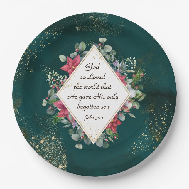 John.3:16 God so Loved the World, Christmas Paper Plates (Front)