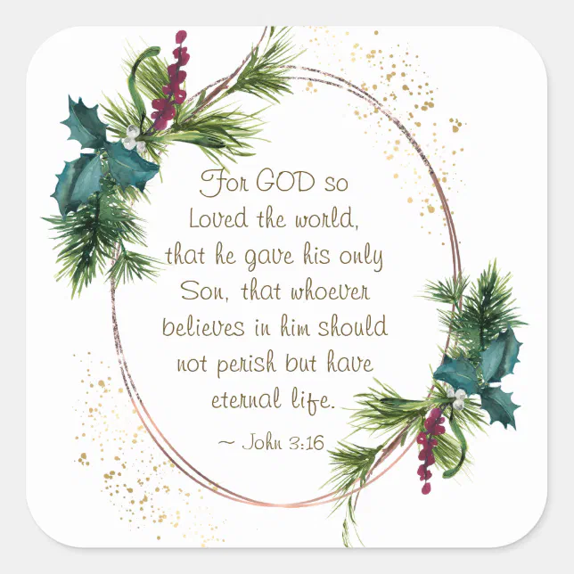 John 3:16 God so Loved the World Christmas Square Sticker | Zazzle