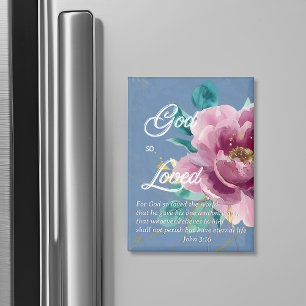 John 3:16 God so Loved the world Floral Christian Magnet
