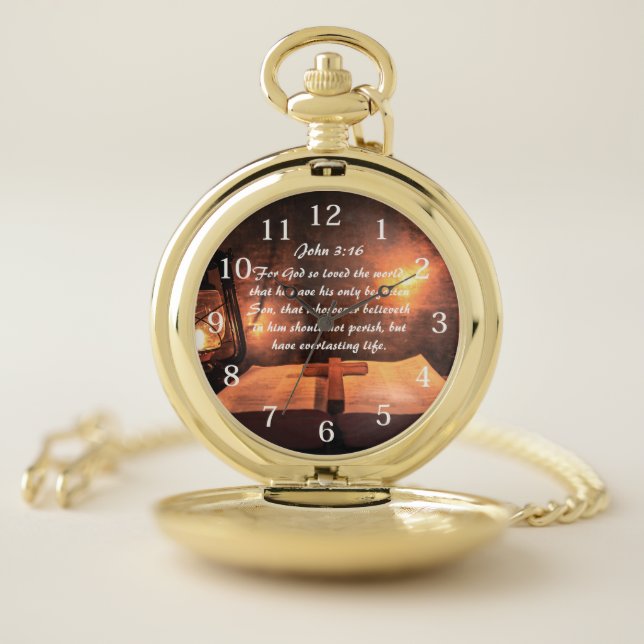 John 3:16 God so loved the world, lantern Pocket Watch (Inside)