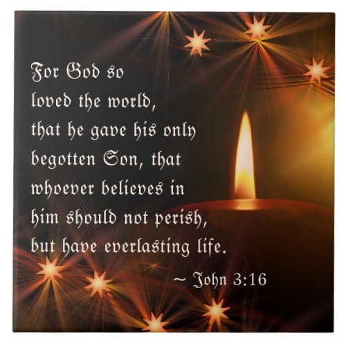 John 316 God so loved the world Scripture Candle Ceramic Tile