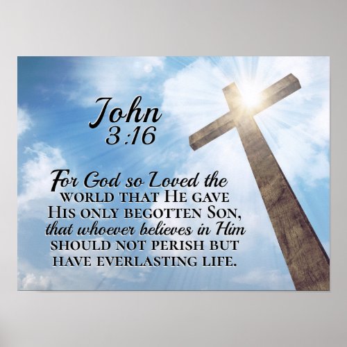 John 316 God so Loved the World Wooden Cross Poster