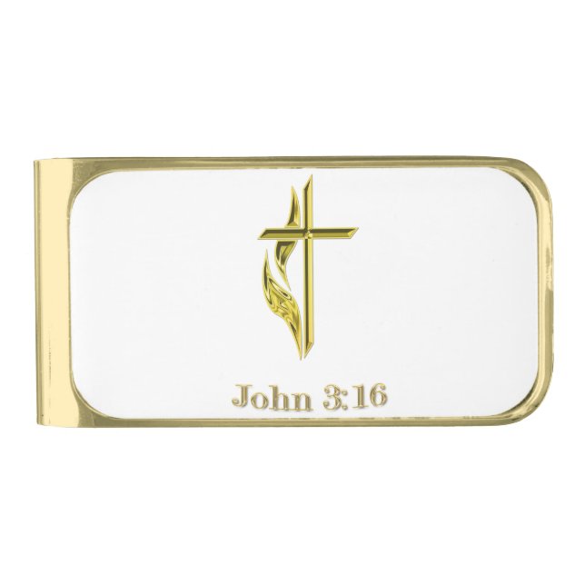 John 3:16 gold finish money clip (Front)