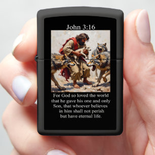 John 3:16 Good Shepherd Delivering Lamb Wolves Zippo Lighter