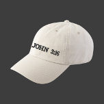 John 3:16 Grace Verses White Embroidery Christian Embroidered Baseball Cap<br><div class="desc">Minimalist Modern Text White Embroidered Black Hat with 3 major grace scripture KJV Bible verses. Wear your Christian faith message. Personalize this simple design with your favorite Bible scripture verses added to left/right sides of the hat. Customize it with the color/font of your choice. Modern black lettering in all caps...</div>