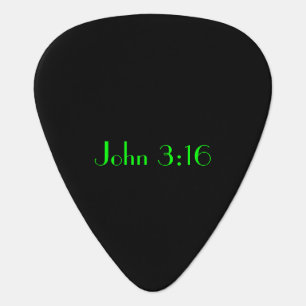 John 3:16, Green Text on Black Background Guitar Pick