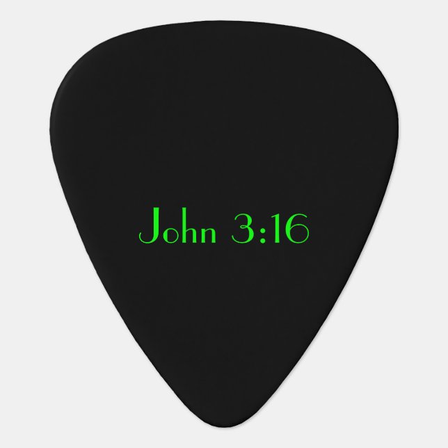 John 3:16, Green Text on Black Background Guitar Pick (Front)