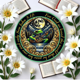 John 3:16 Guitar-Strumming Frog Glows Under Moon Large Clock