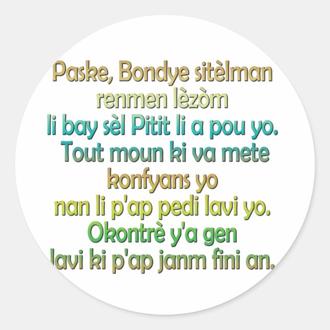 John 3:16 Haitian Creole Classic Round Sticker (Front)
