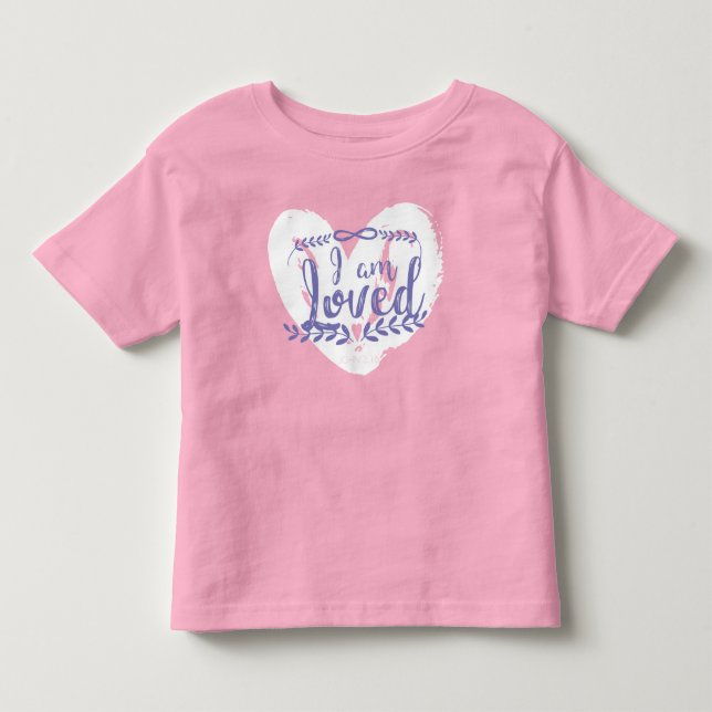 John 3:16 I am Loved White on Girls Pink Shirt (Front)