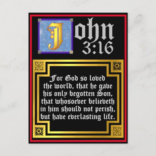 John 3 16 Illuminated Letter Easter Bible Quote Holiday Postcard