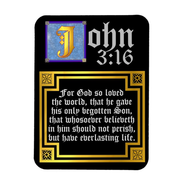 John 3:16 Illuminated Letter Easter Bible Quote Magnet (Vertical)