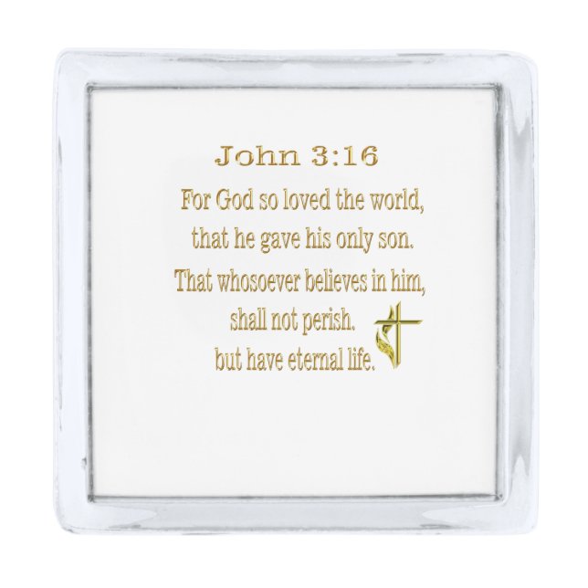 John 3:16  items silver finish lapel pin (Front)